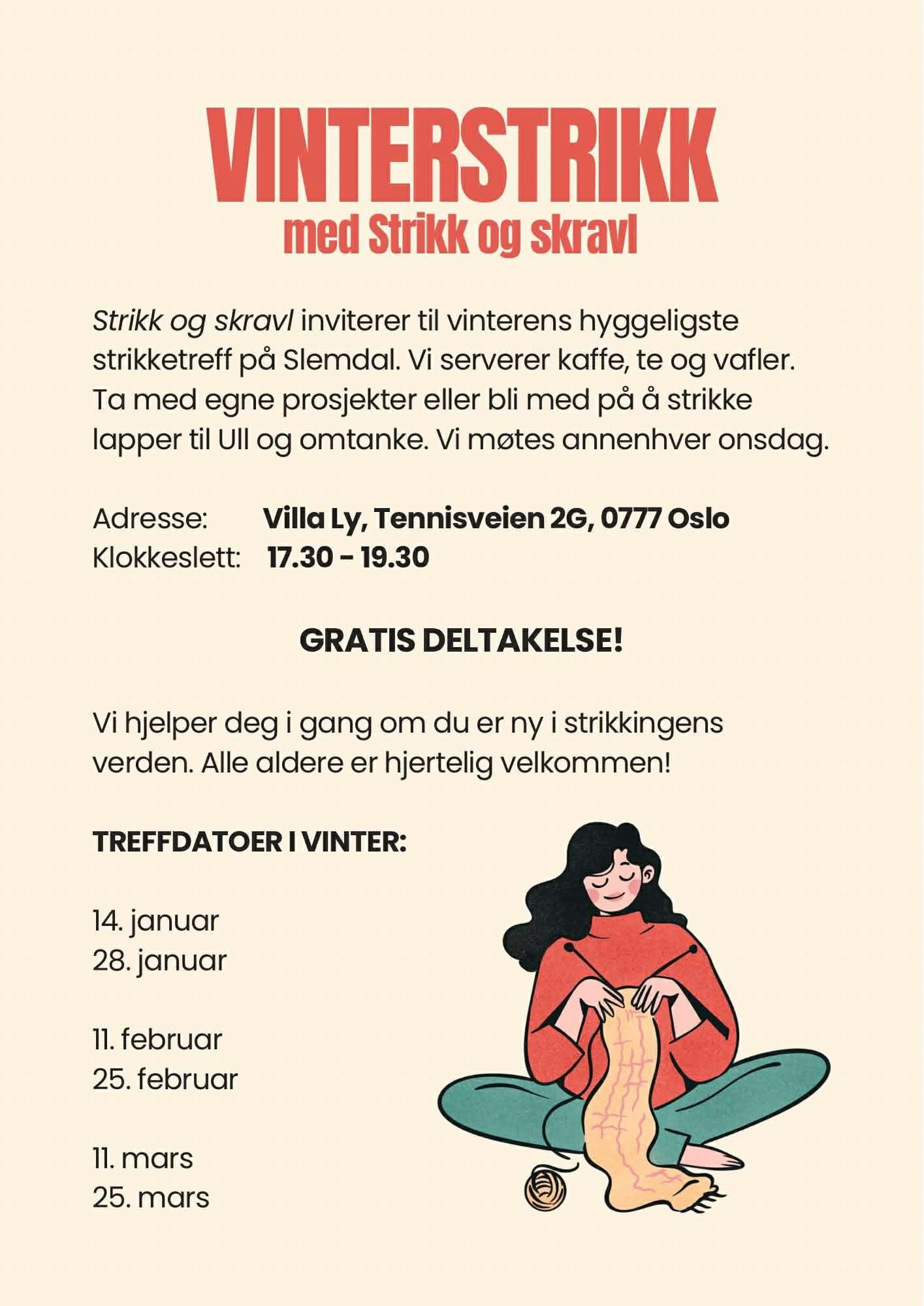 Vinterstrikk med Strikk og skravl – plakat